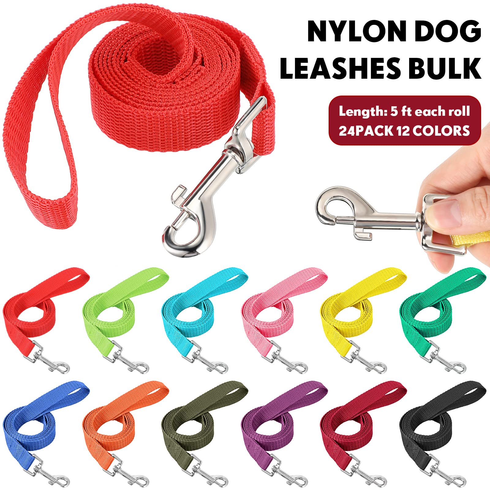 Laisse Hillban nylon 5 pieds rouge, légère et pratique pour petits chiens et sorties quotidiennes.