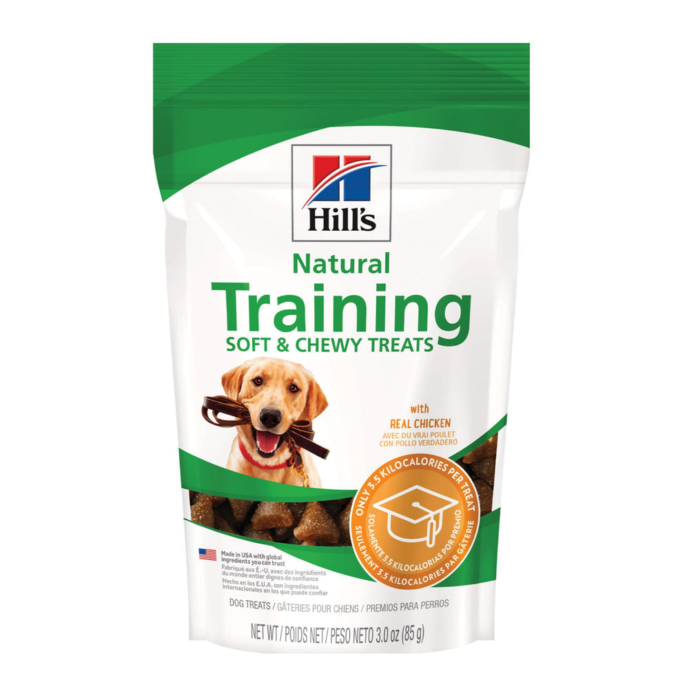 Hill's friandises d'entraînement poulet, sachet 3 oz, récompense pratique lors du dressage.