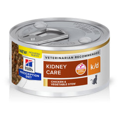 Hill's k/d Kidney Care: poulet et legumes en morceaux dans sauce, option humide pratique.