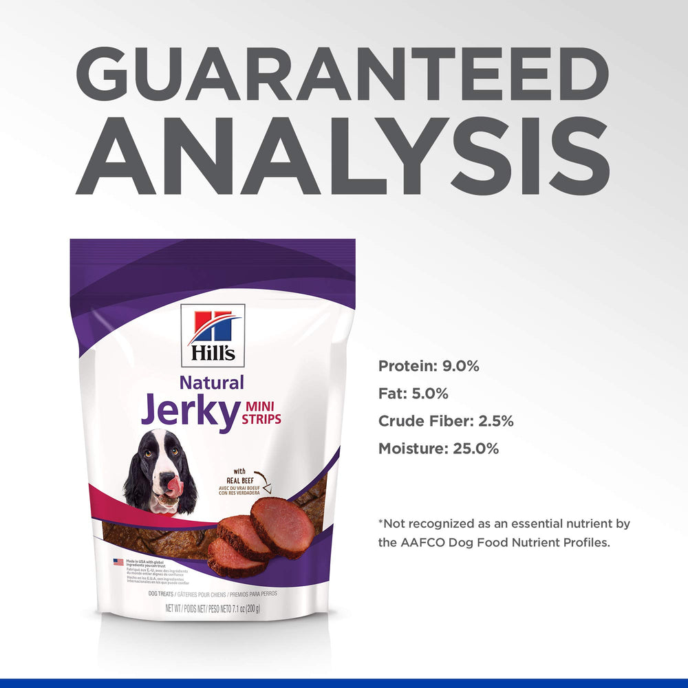Hill's Natural Jerky Mini-Strips boeuf étiquette indiquant ingrédients naturels