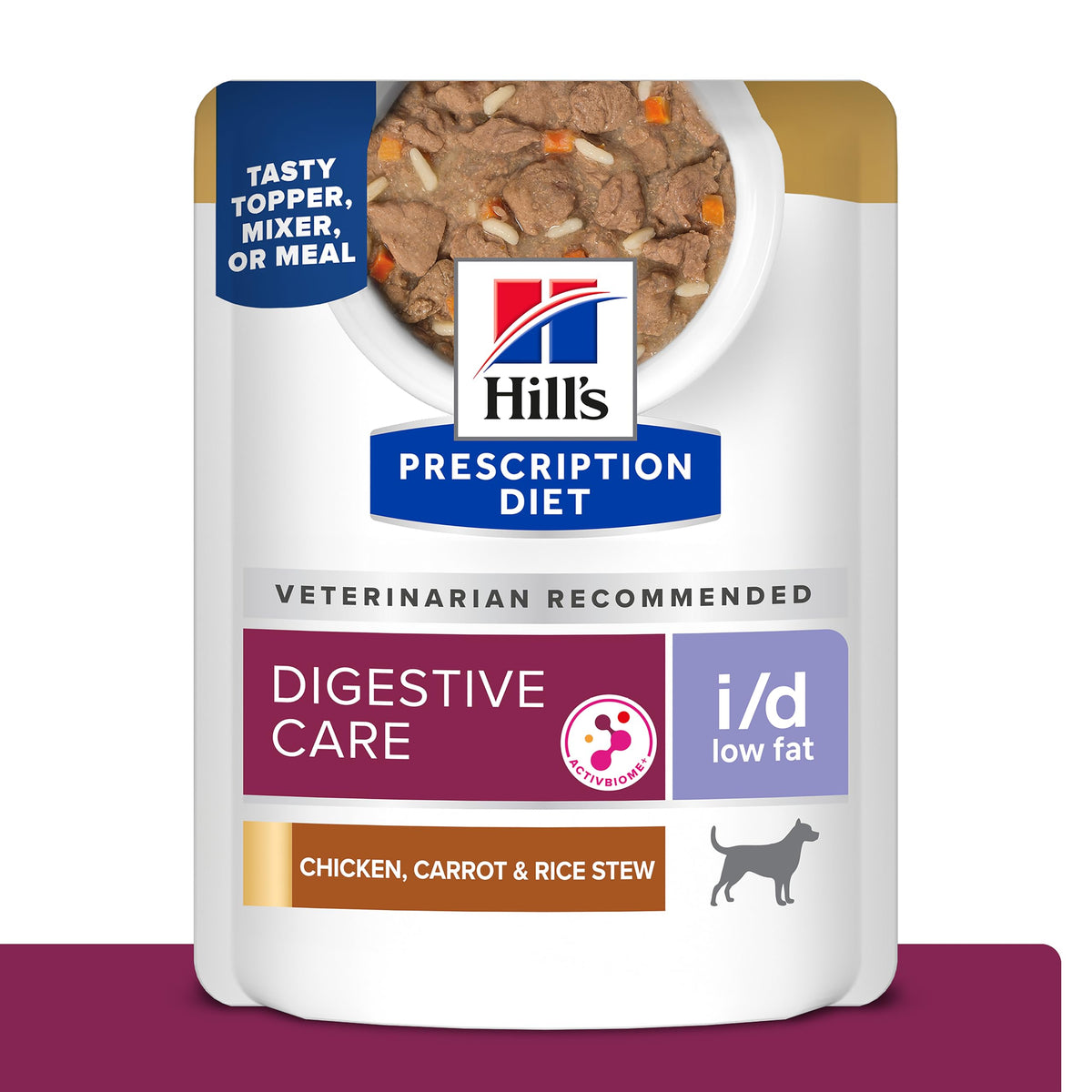 Hill's i/d faible en graisse, ragoût poulet-carotte-riz, sachet de 2,8 oz, 24 sachets.