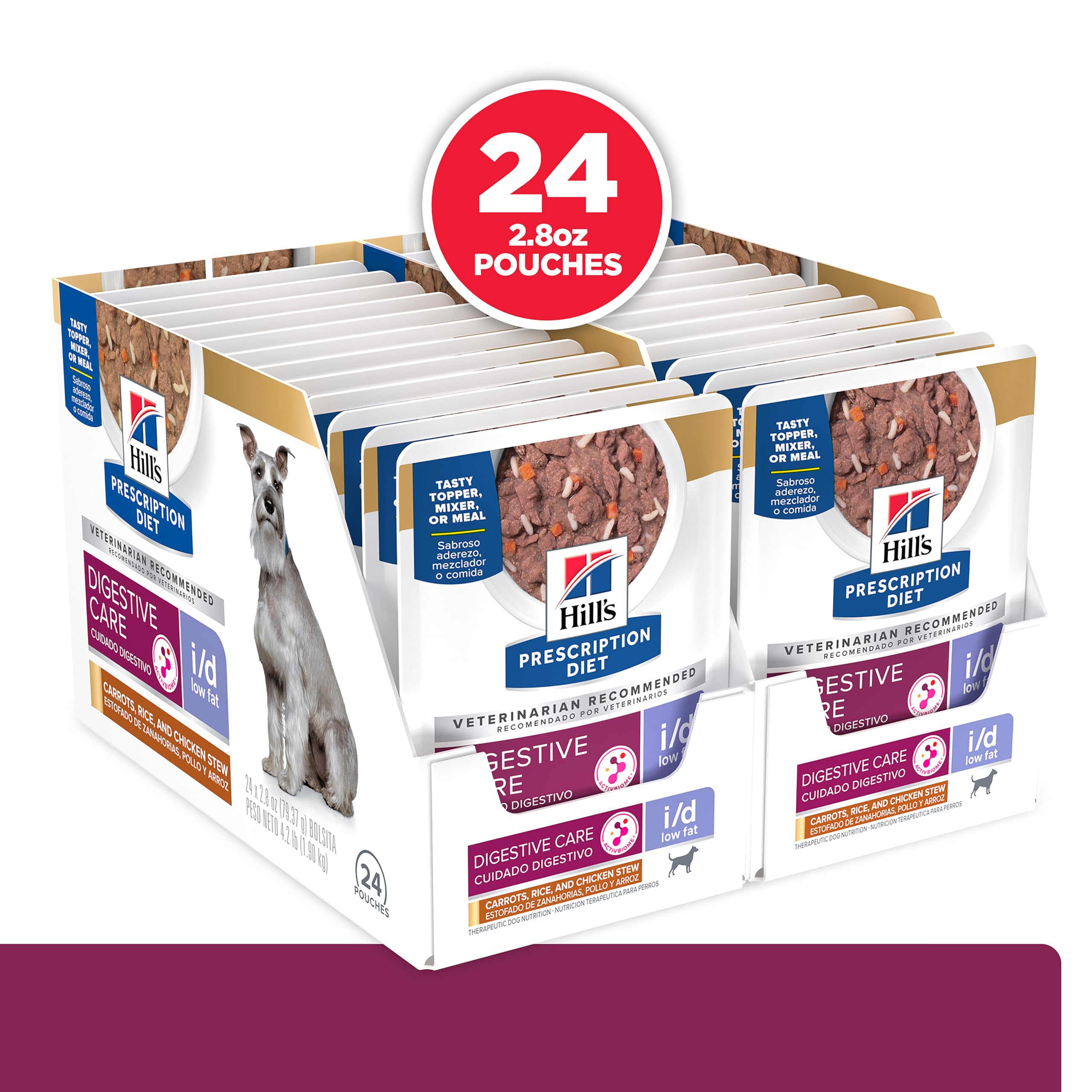 Ragoût poulet-carotte-riz Hill's i/d, portion individuelle pour chien.