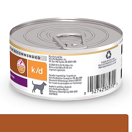 Hill's Prescription Diet k/d boeuf et legumes en conserve—morceaux dans sauce riche.