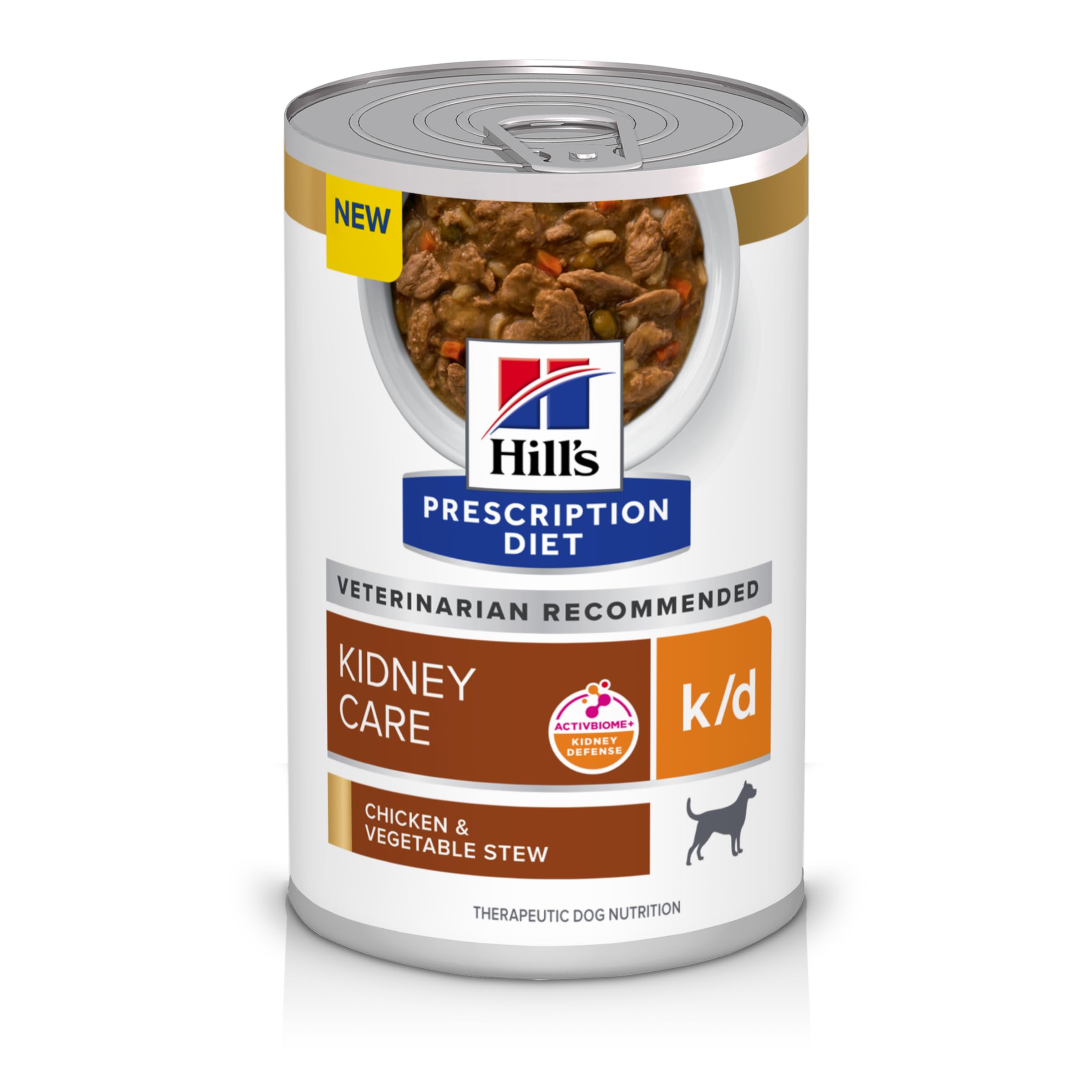 Hill's Prescription Diet k/d poulet et légumes en conserve, texture appétente pour soutenir la nutrition quotidienne.