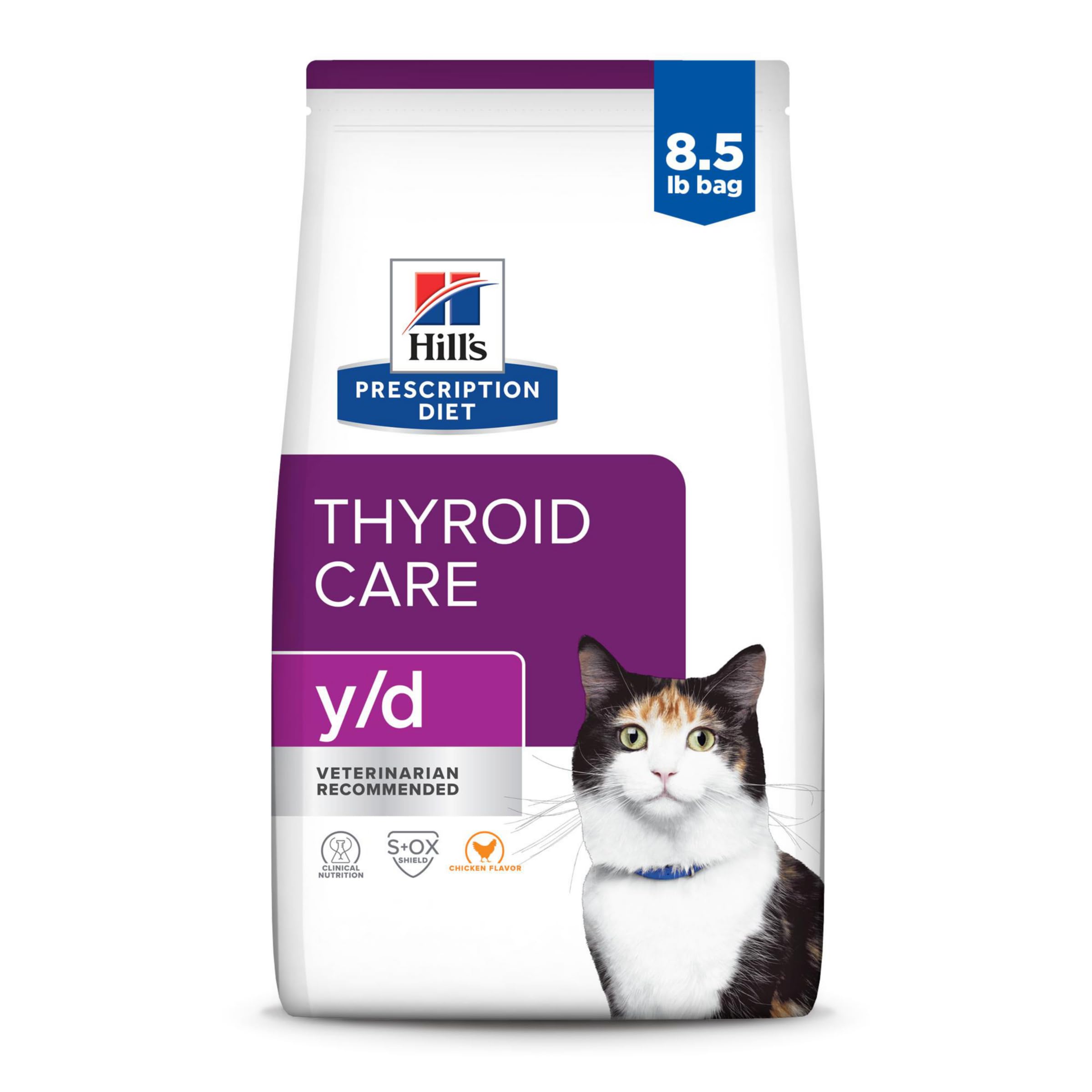 Hill's Prescription Diet y/d, sac-nourriture-sec-chat-poulet, pratique pour alimentation exclusive.