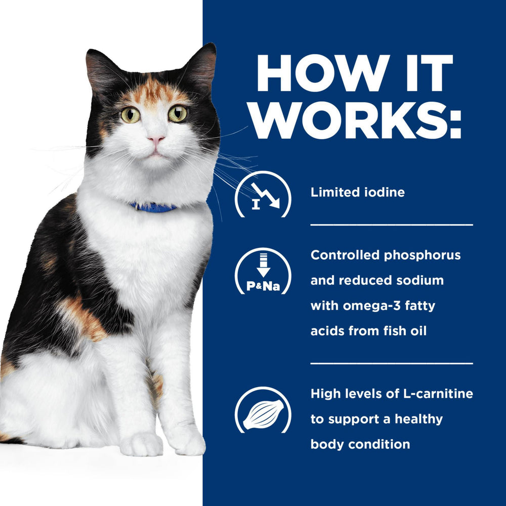 Hill's Prescription Diet y/d omeaga6-chat-poulet, focus sur peau et pelage sains.