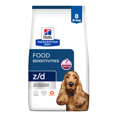 Hill's z/d croquettes hydrolysées au poulet pour chien sensible, soutien peau et digestion.