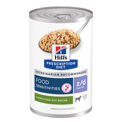 Hill's Prescription Diet z/d Low Fat hydrolysée au soja, boîte, soutien digestif potentiel.