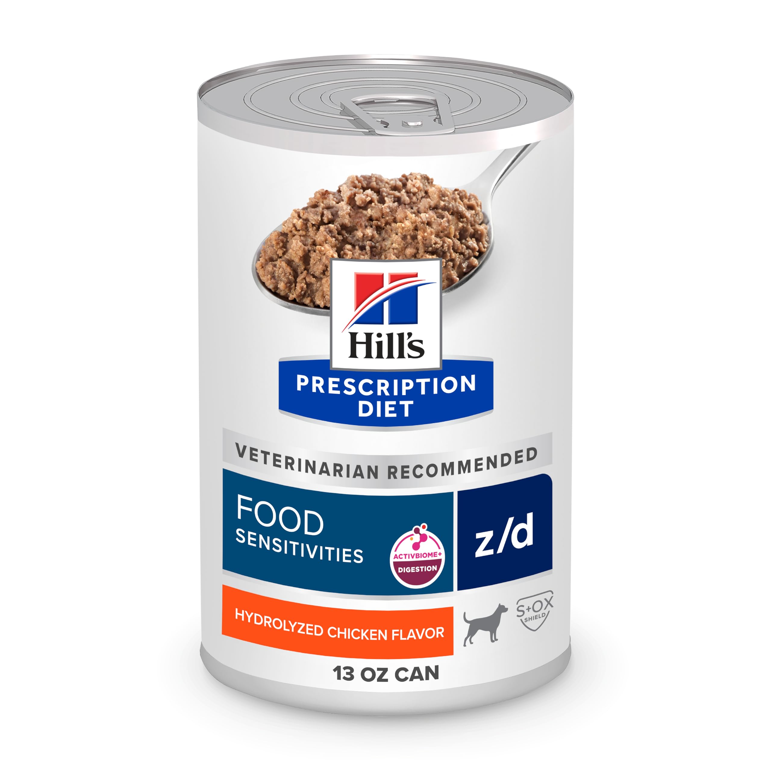 Hill's Prescription Diet z/d en boîte hydrolysée pour chiens sensibles et peaux.