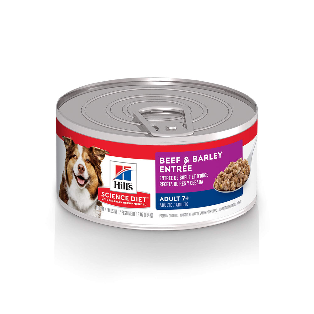 Hill's Science Diet Adult 7+ — boîte 5,8 oz de bœuf et orge pour énergie potentielle.