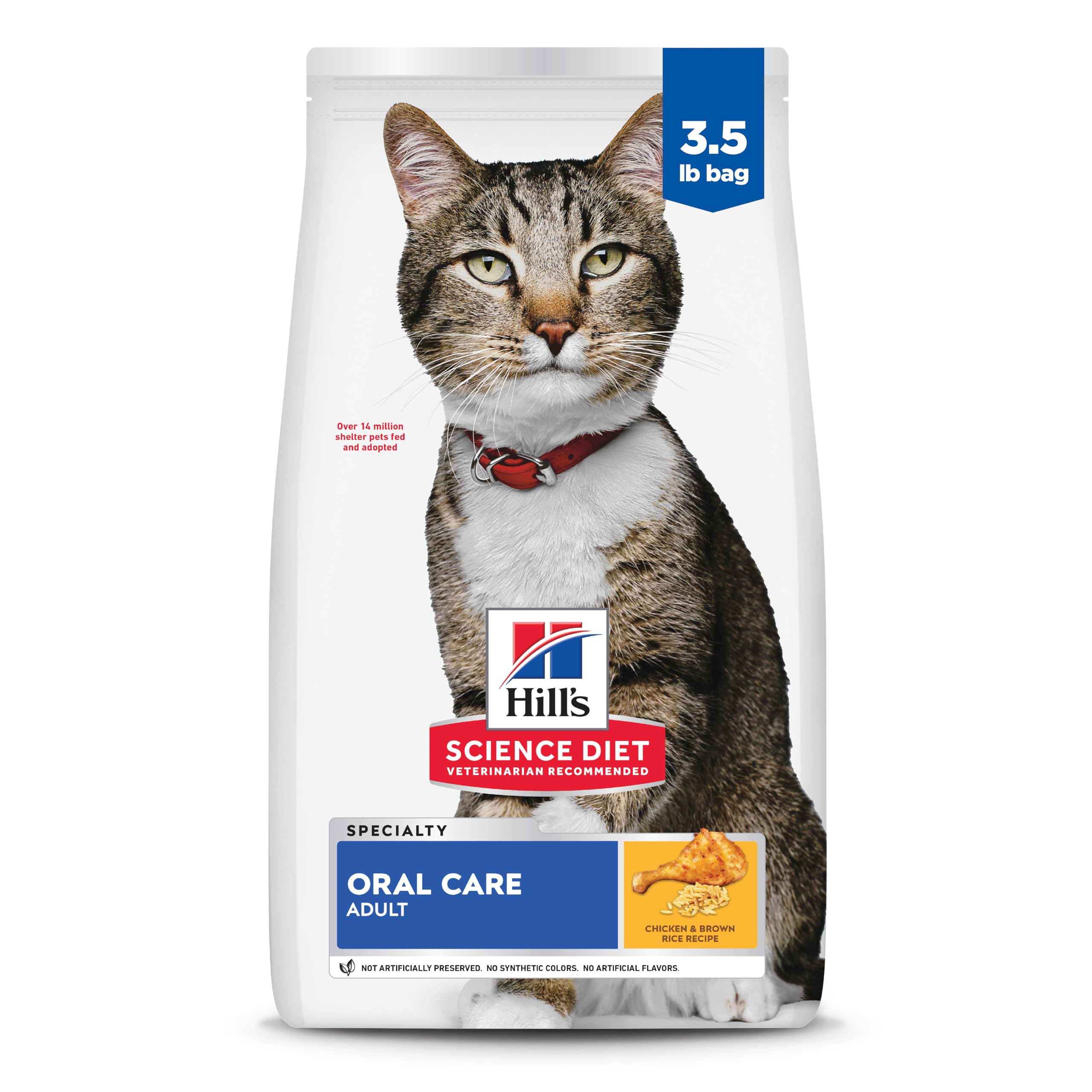 Hill's Science Diet Adult Oral Care croquettes poulet; aide à nettoyer les dents et rafraîchir l'haleine.