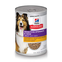 Hill's Science Diet Adult Sensitive Stomach & Skin – pâtée humide au poulet et légumes, aide la peau.