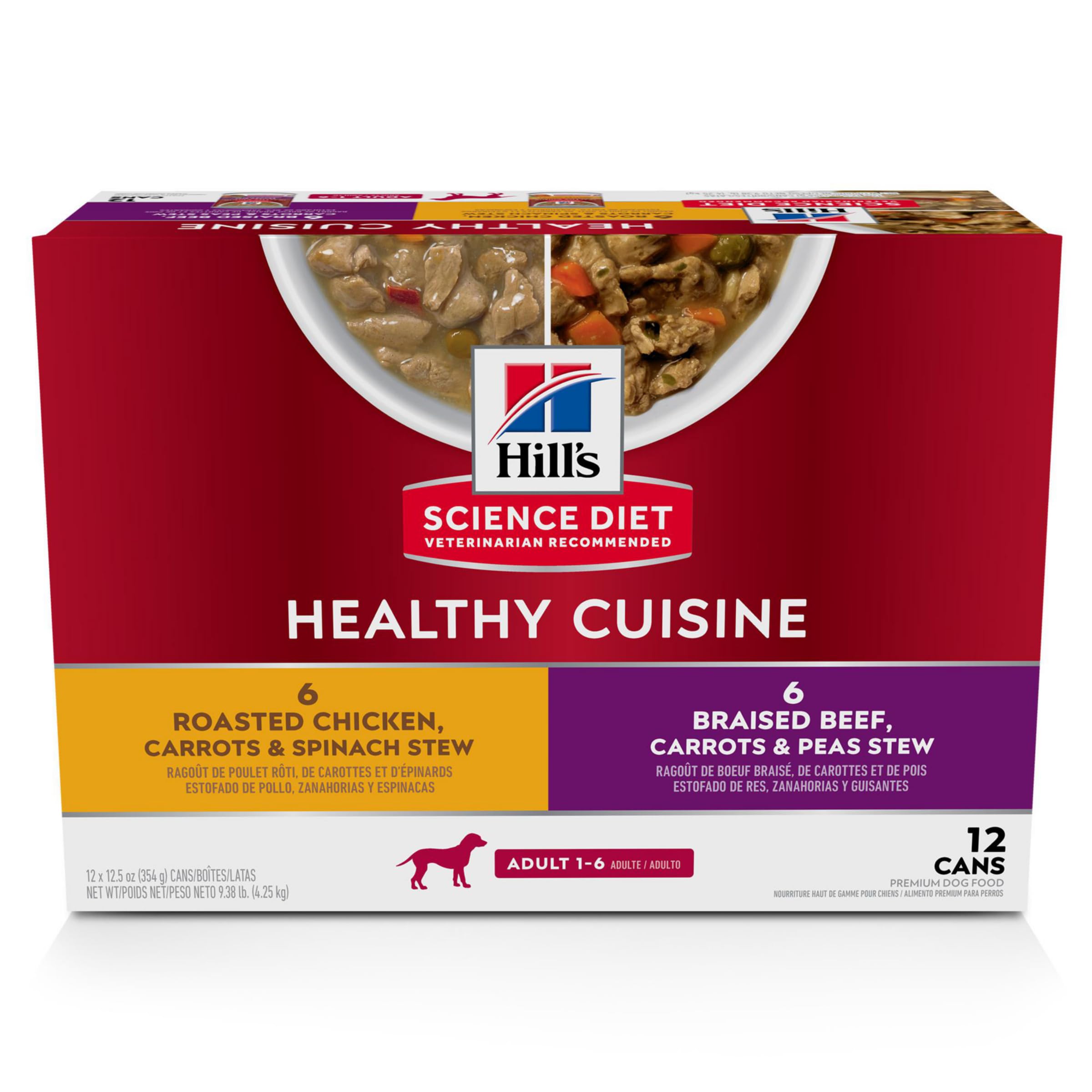 Hill's Science Diet Adult 1-6 boeuf et poulet en conserve – repas équilibré pour chien.