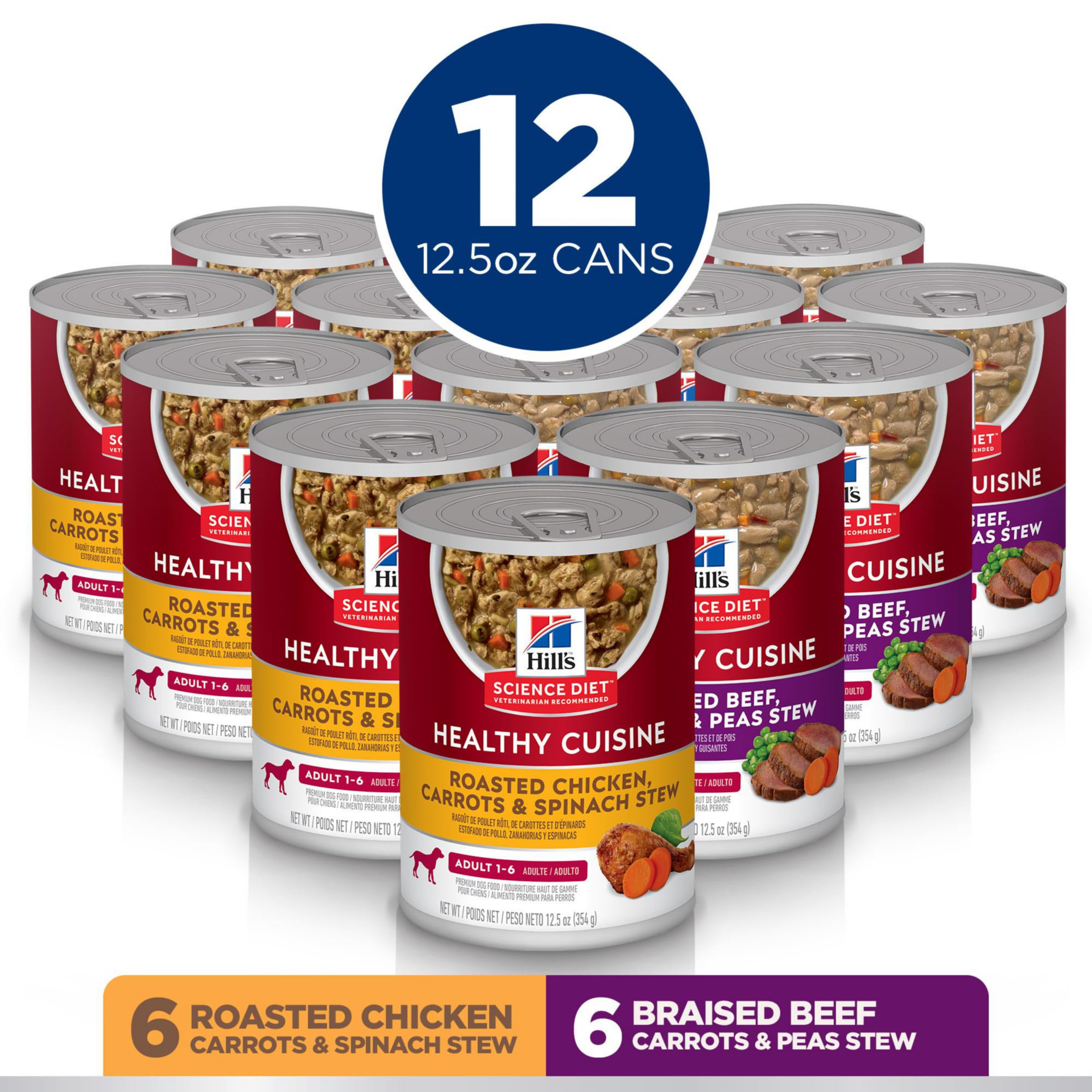 Hill's Science Diet Adult 1-6 boeuf et legumes en conserve – protéines de qualité.