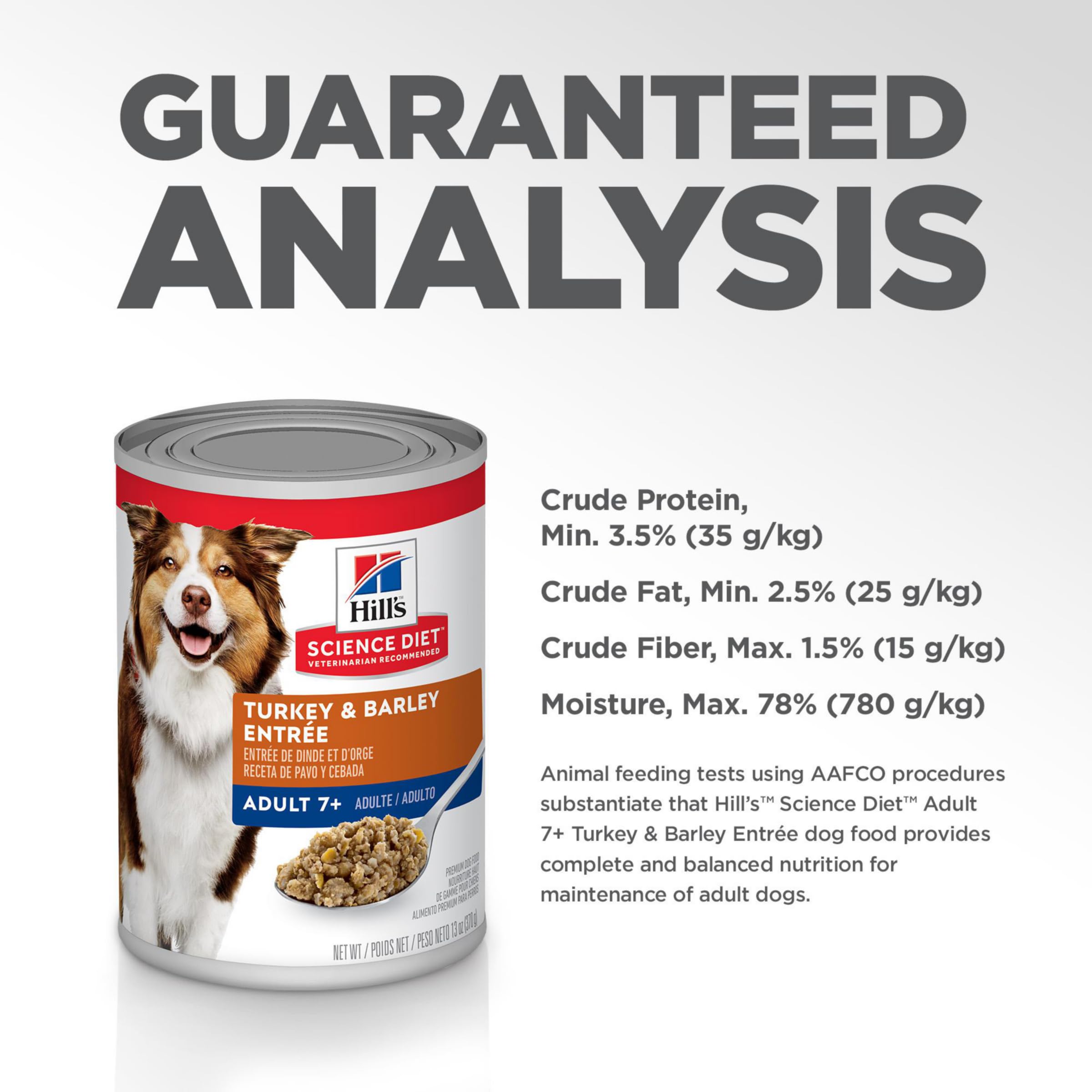 Hill's Science Diet 7+ saveur savoureuse et texture agréable pour chien mature.