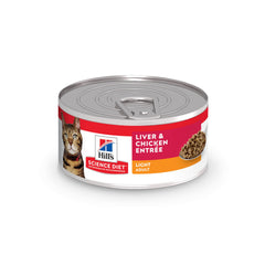 Hill's Science Diet Adulte Light Liver Poulet – boîte humide pour chat, aide au contrôle du poids.
