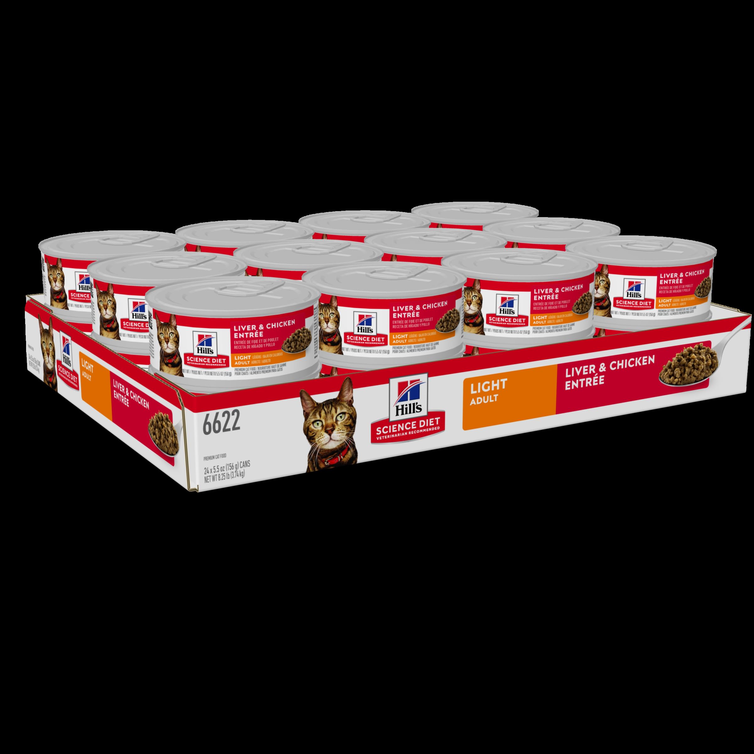 Hill's Science Diet Adulte Light Liver Poulet – portion pratique de 5,5 oz pour repas quotidiens.