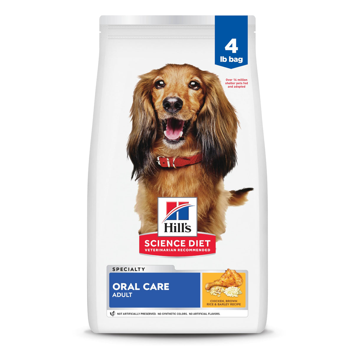 Croquettes Hill's Science Diet Adult Oral Care au poulet pour chiens adultes, haleine plus fraîche.