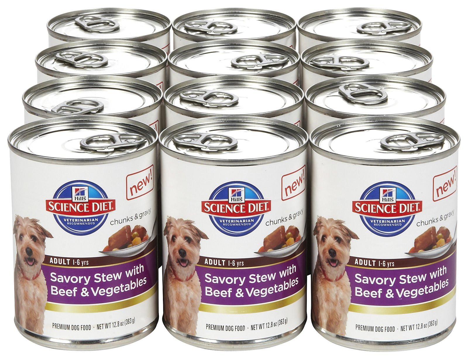 Conserve Hill's Science Diet Adult Savory Stew boeuf et legumes, solution rapide pour repas quotidien.
