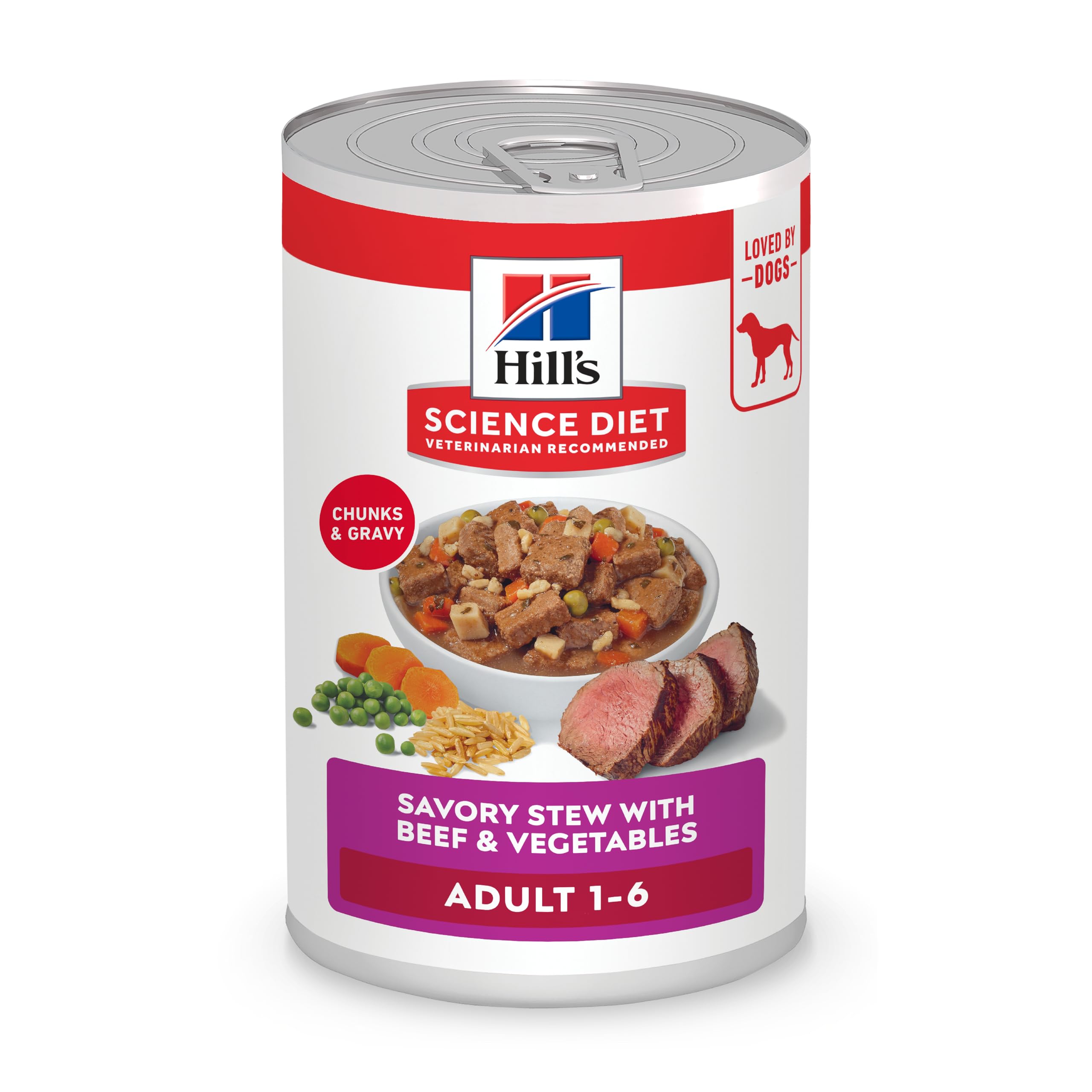 Hill's Science Diet Adult Savory Stew boeuf et légumes, conserve 12 paquets – repas pratique.