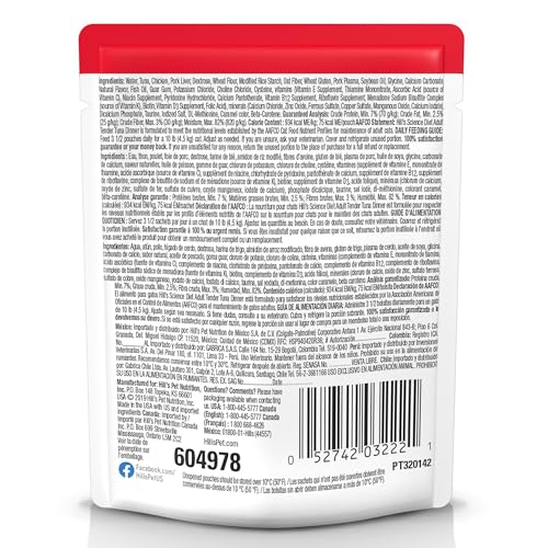 Hill's Science Diet Adulte Tender Tuna, sauce gourmande offrant texture agréable pour chats difficiles.