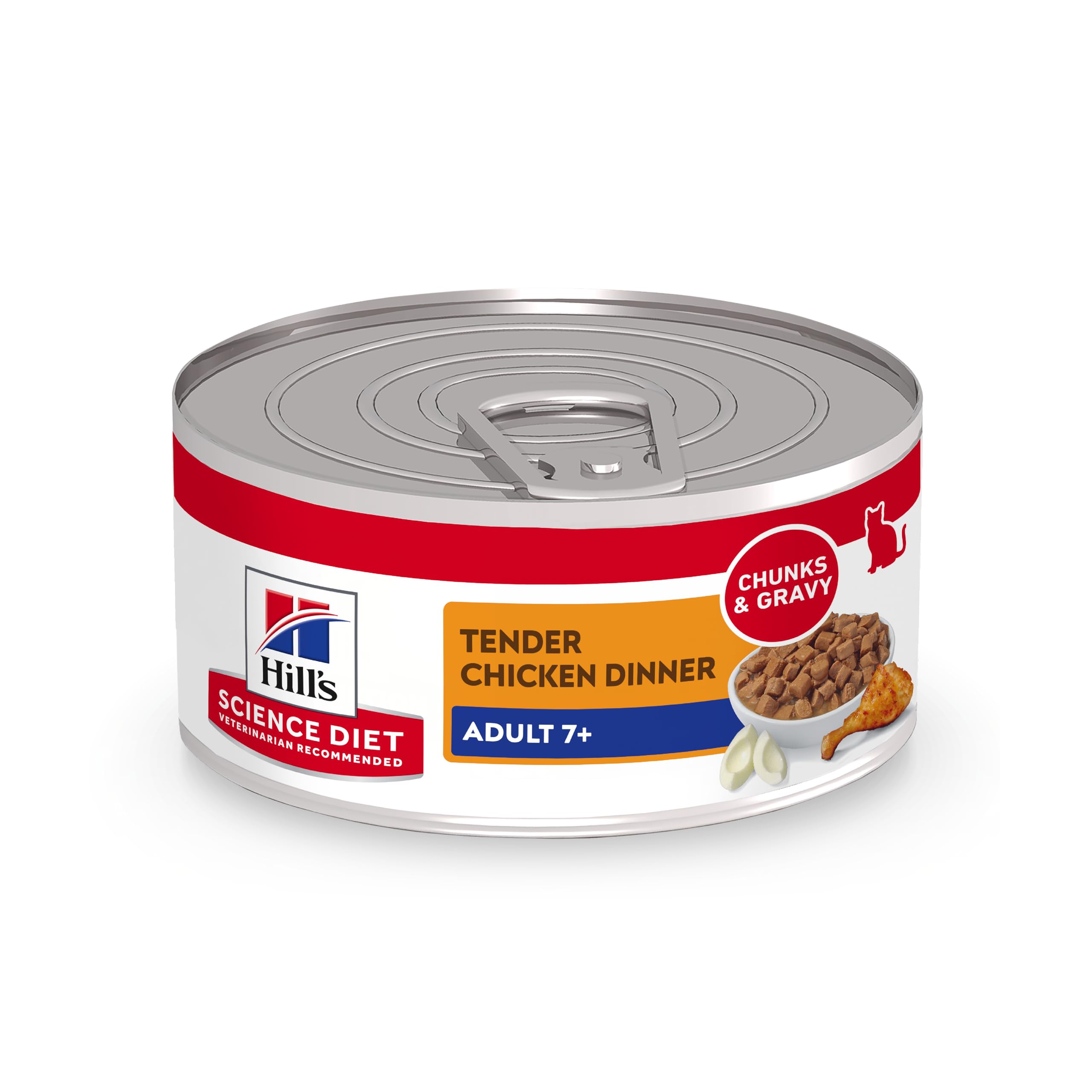 Hill's Science Diet Adulte 7+ – poulet ragoût en conserve, texture appétissante pour chat âgé.