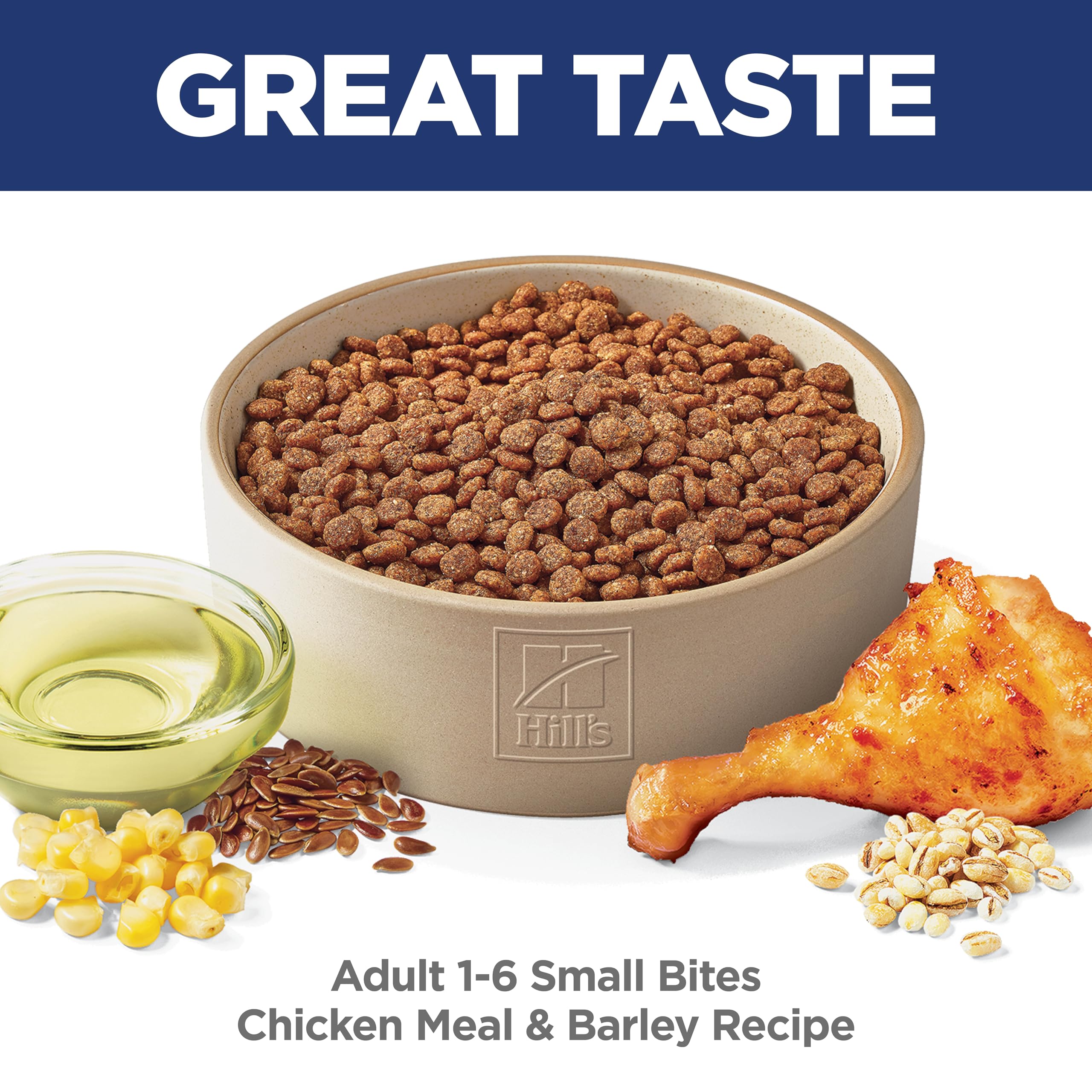 Bol de chien avec Hill's Science Diet, portions adaptées et croquettes appétentes.