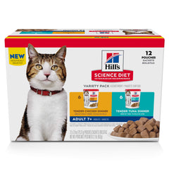 Hill's Science Diet chat adulte 7+, sachets poulet-thon en ensemble, repas savoureux.