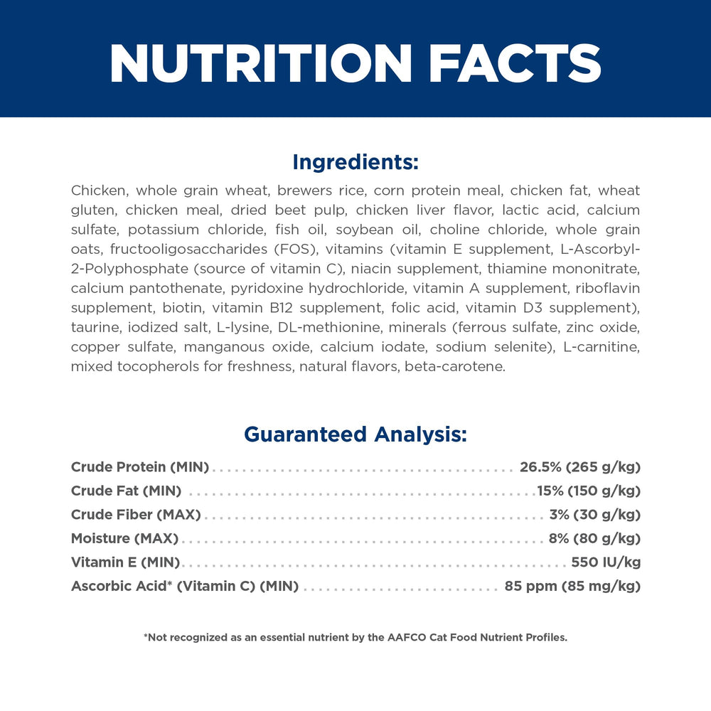 Hill's Science Diet Chat Adulte 7+ prébiotiques ActivBiome – digestion et immunité renforcées.