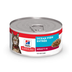 Hill's Science Diet chat adulte poisson océan, boîte montrant texture humide idéale pour repas quotidiens.