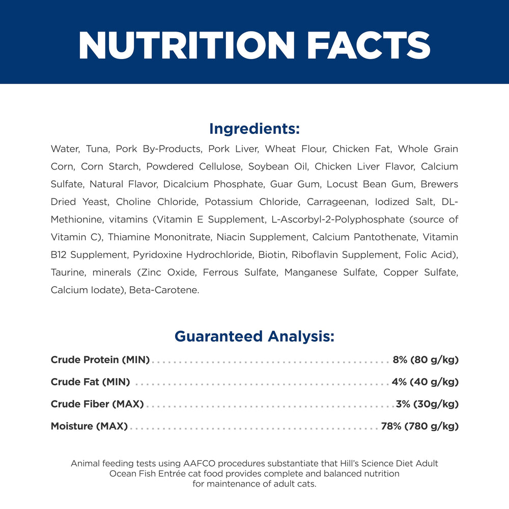 Hill's Science Diet chat adulte poisson océan, ingrédients naturels et vitamines pour équilibre quotidien.
