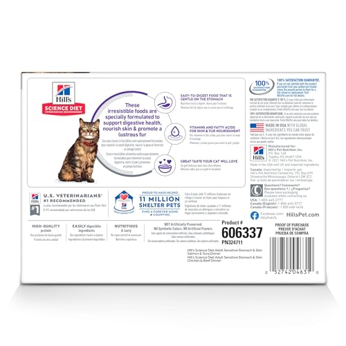 Hill's Science Diet chat adulte sensible estomac et peau; variété en poche pratique