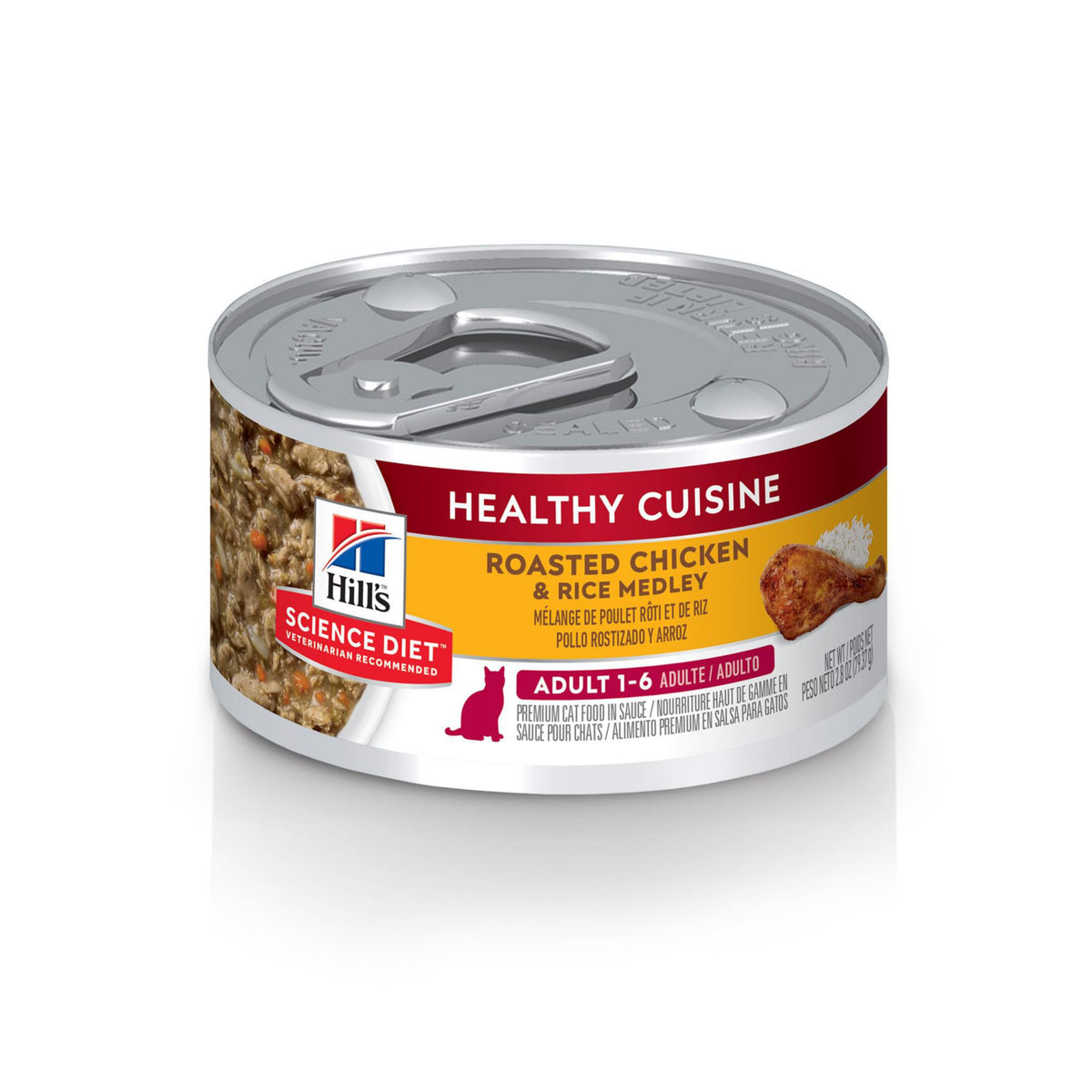 Hill's Science Diet Chat, boîte poulet rôti riz en sauce, savoureuse et adaptée pour chats adultes