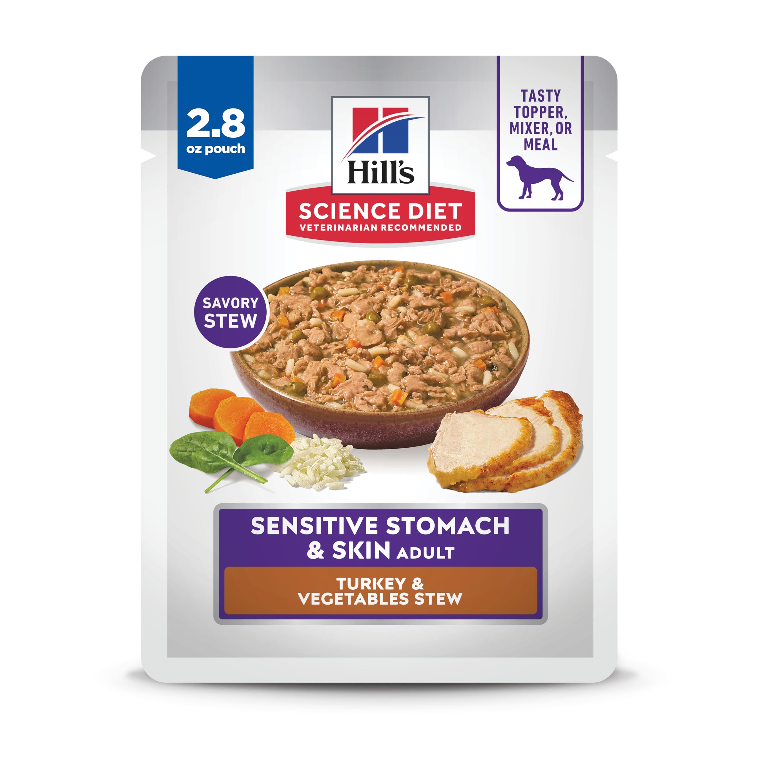 Hill's Science Diet estomac-peau dinde-stew, texture fondante facilitant la digestion.