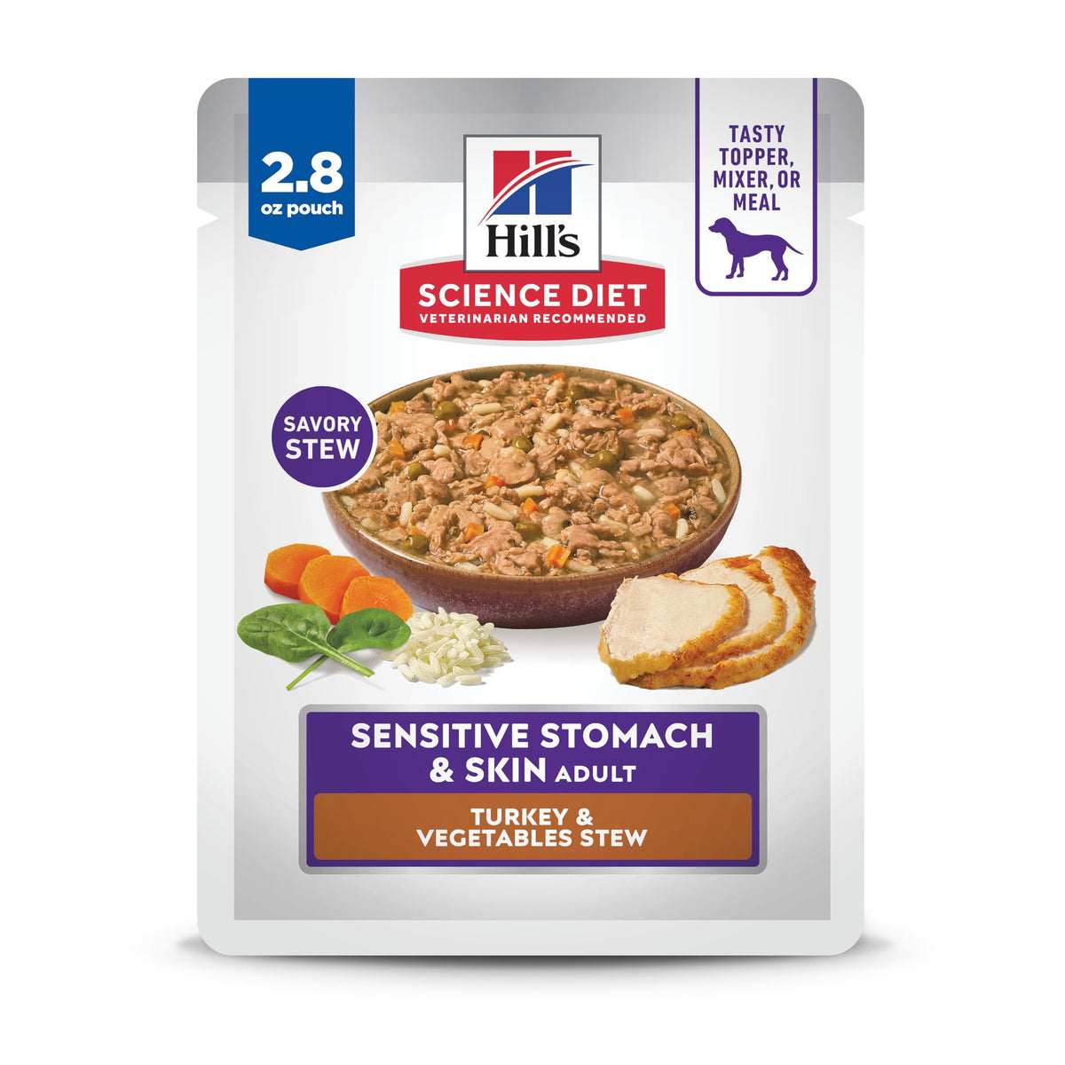 Hill's Science Diet estomac-peau dinde-stew, texture fondante facilitant la digestion.
