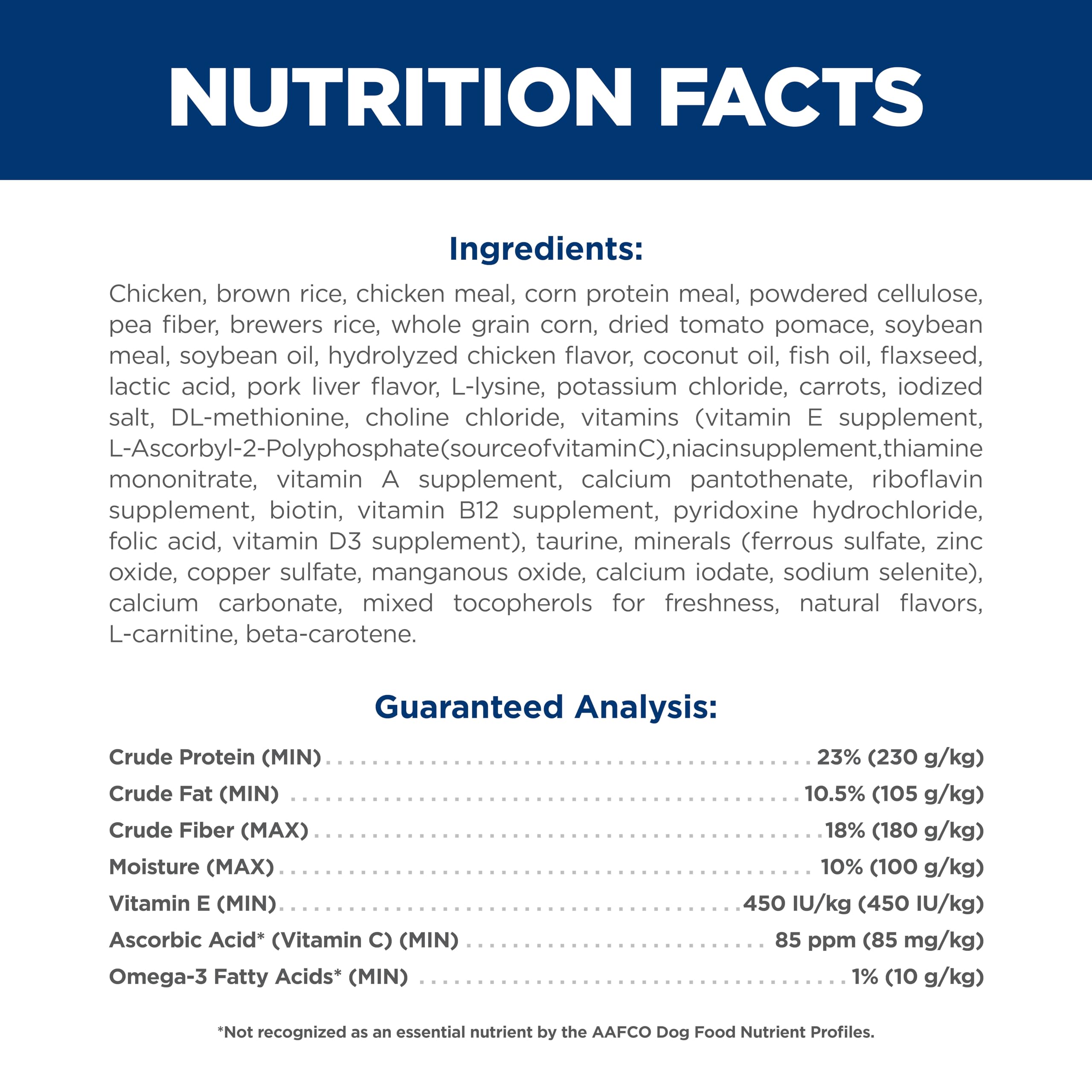 Étiquette Hill's Science Diet indiquant fabrication USA et ingrédients mondiaux