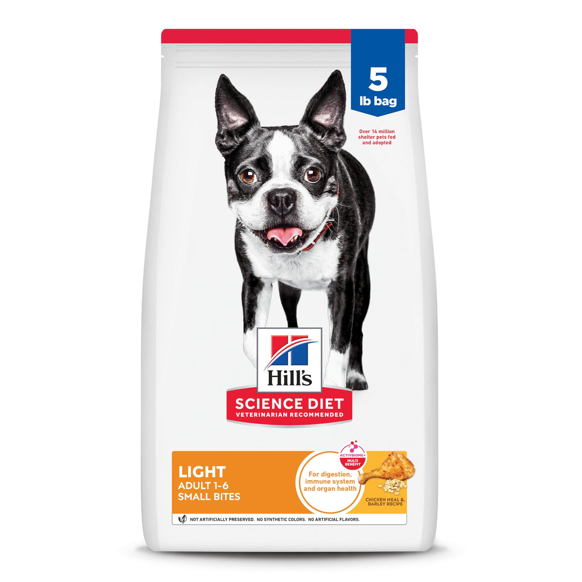 Hill's Science Diet Light croquettes petites poulet et orge, favorisant le contrôle du poids.