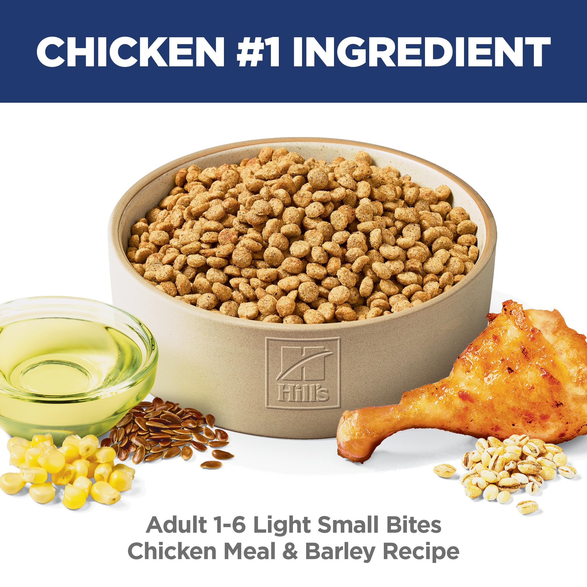 Ingrédients Hill's Science Diet Light : poulet et orge pour une alimentation équilibrée.