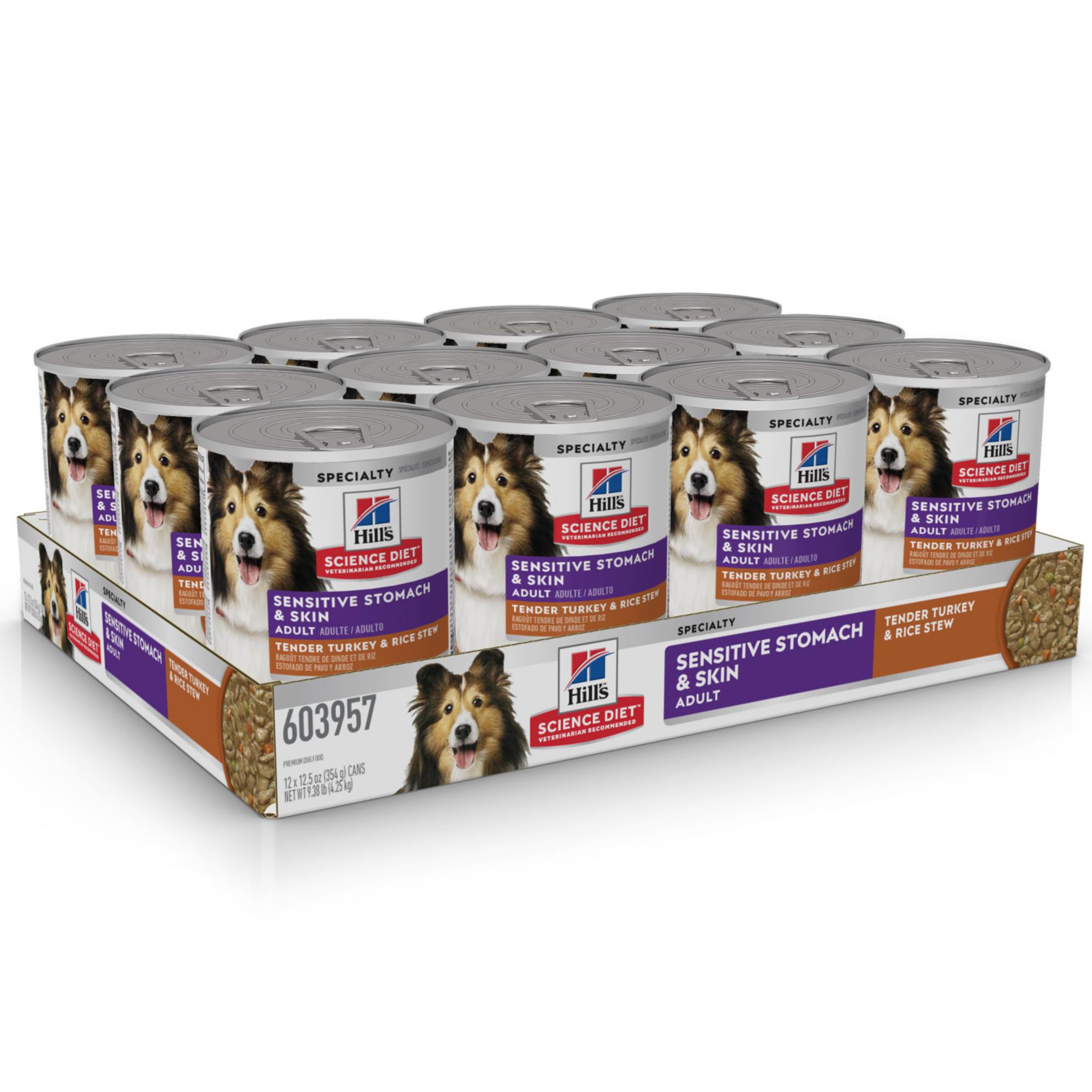 Hill's Science Diet morceaux dinde et riz, texture appétissante pour chien.
