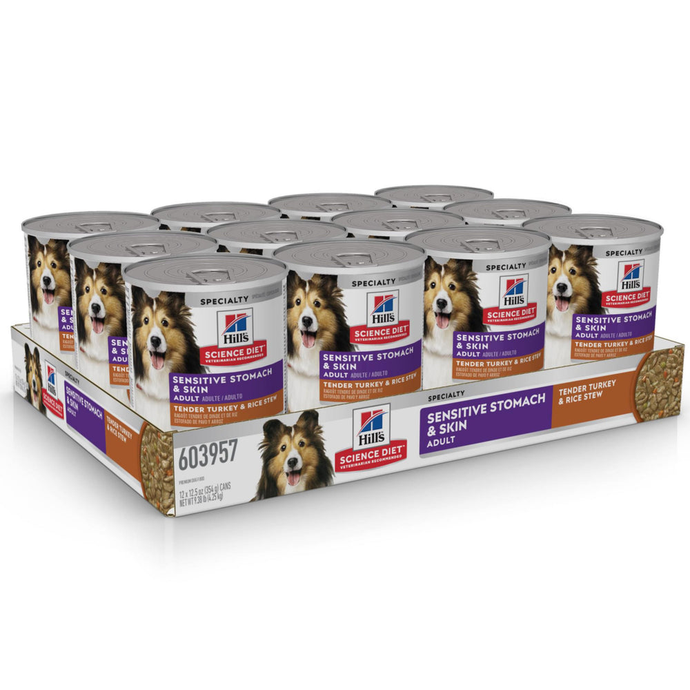 Hill's Science Diet morceaux dinde et riz, texture appétissante pour chien.