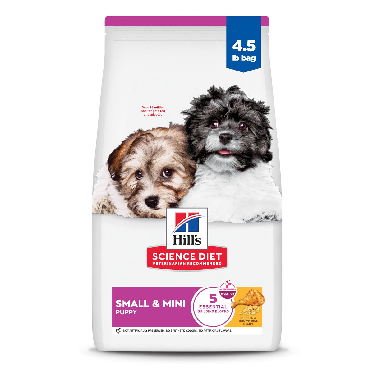 Hill's Science Diet Puppy Petit et Mini croquettes poulet et riz brun pour chiots.