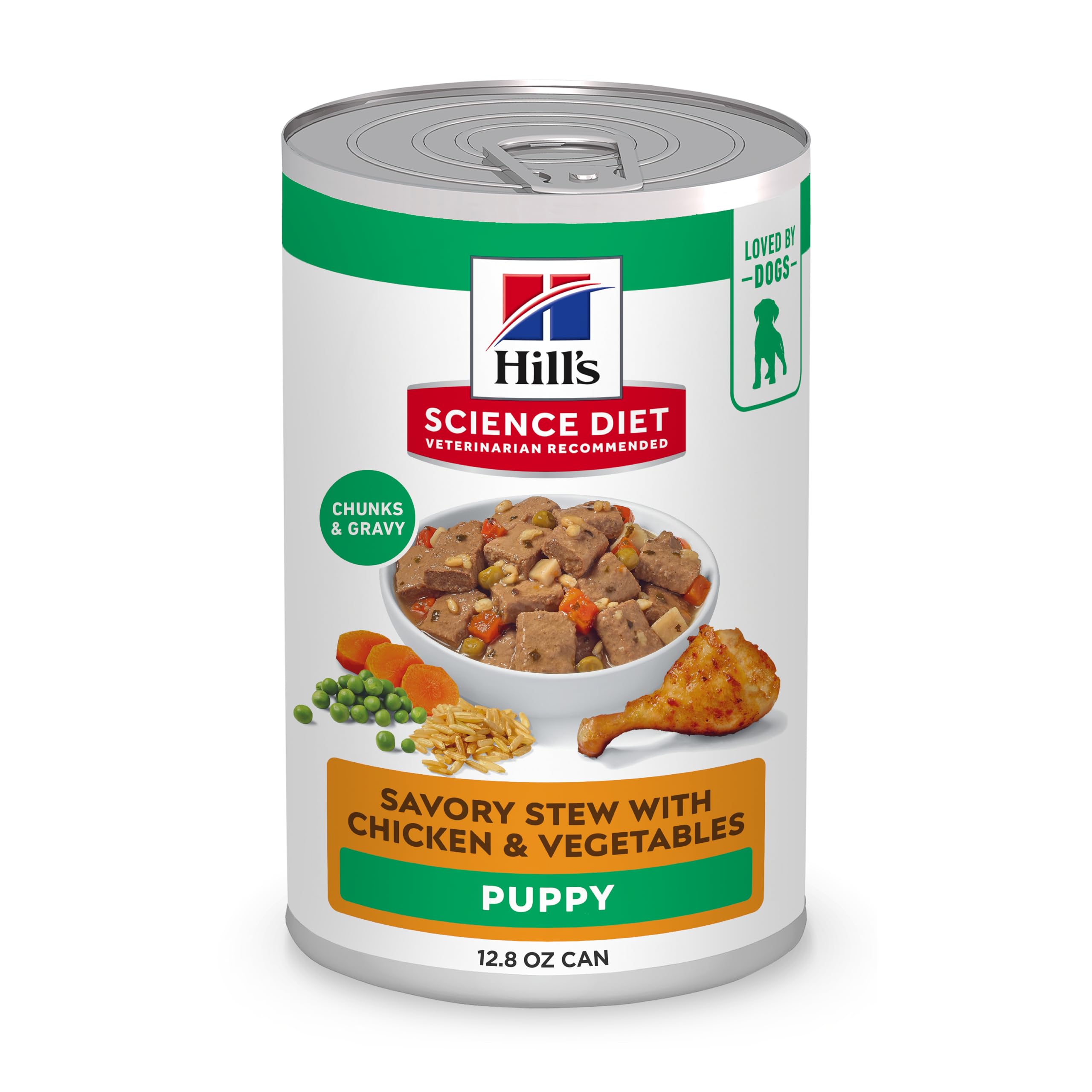 Hill's Science Diet chiots Ragoût Savoureux emballage poulet et légumes.