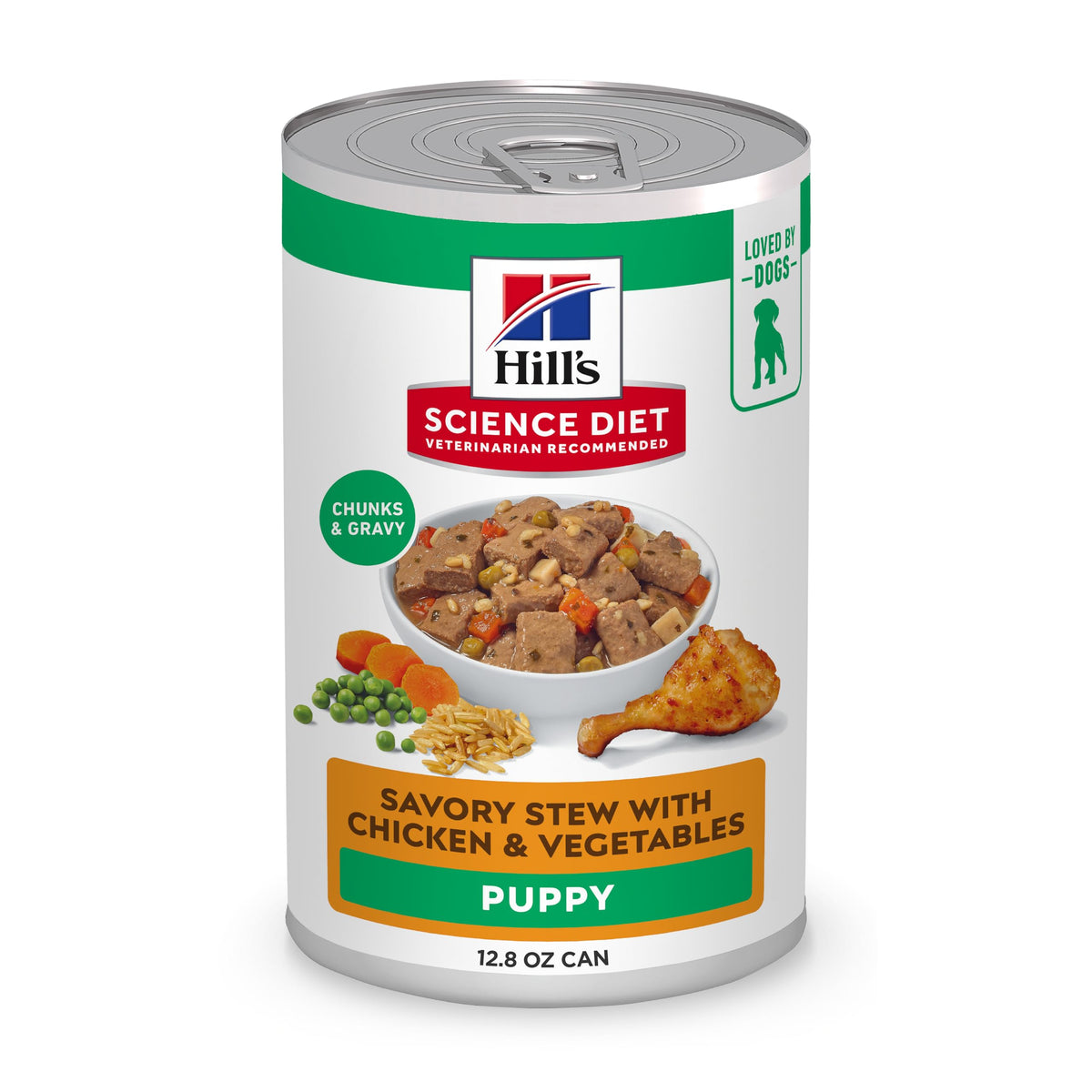 Hill's Science Diet chiots Ragoût Savoureux emballage poulet et légumes.