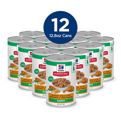 Mor ceaux poulet et légumes visibles dans Hill's Science Diet Puppy.