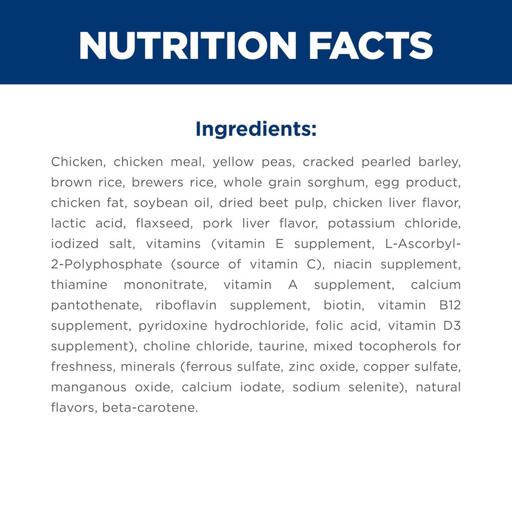 Hill's Science Diet 27 nutriments essentiels pour une alimentation complète et équilibrée.