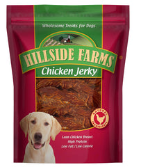 Friandise Hillside Farms jerky au poulet en emballage, sans céréales.