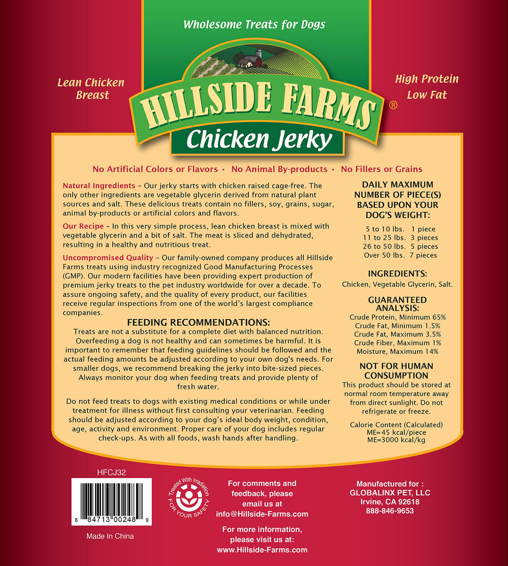 Tranches de jerky Hillside Farms au poulet, texture tendre adaptée à l'entraînement.
