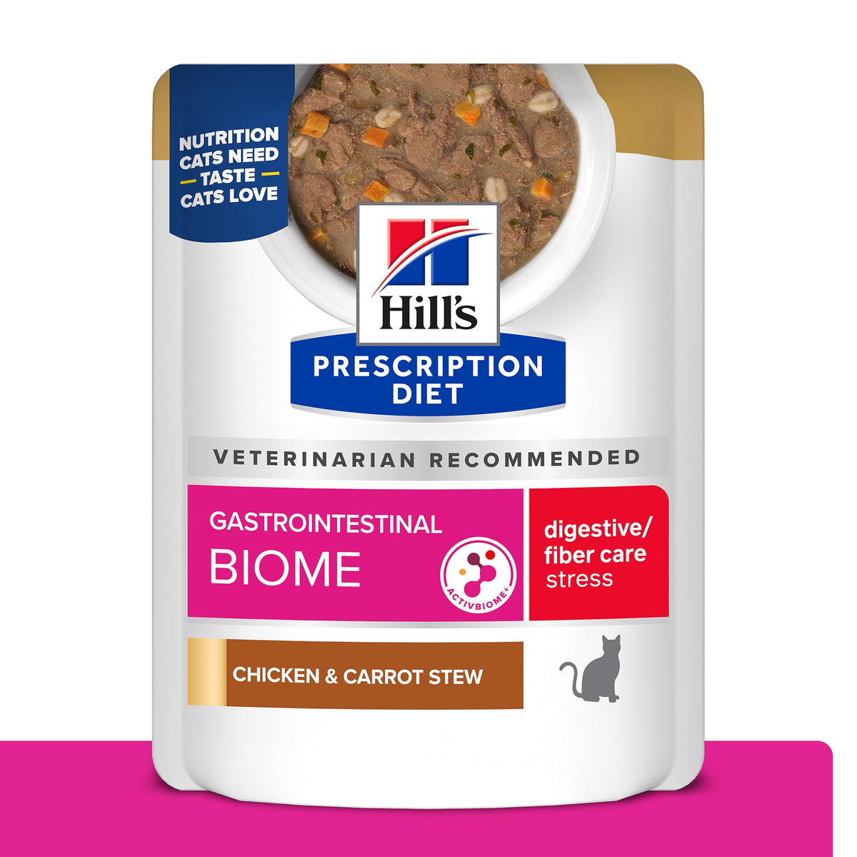 Hill's Prescription Diet GI Biome Stress – chat ragout poulet-carotte, soutien digestif potentiel