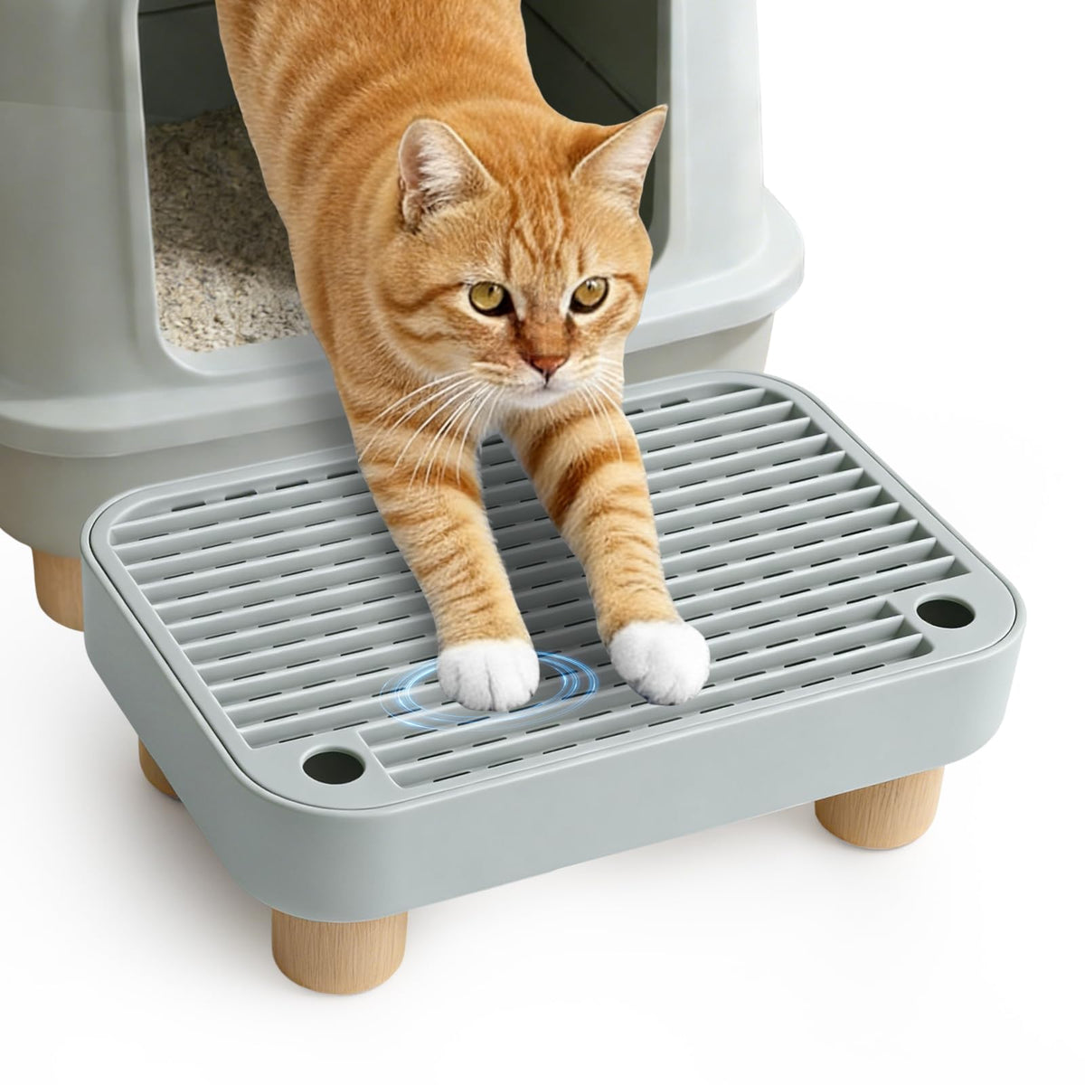 Himake rampe litiere avec pieds en bois, accès facilité pour chats âgés.
