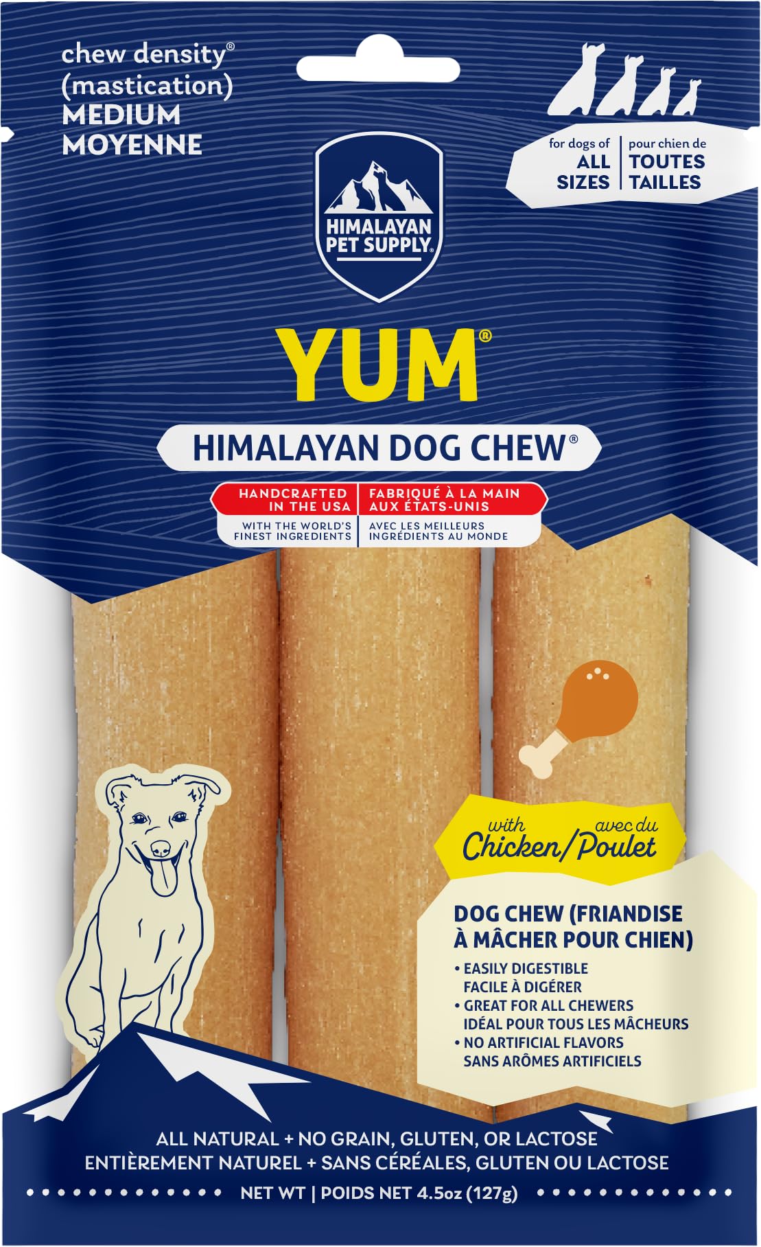 Friandise Himalayenne au fromage de yak pour chien, mastication longue et sans lactose.